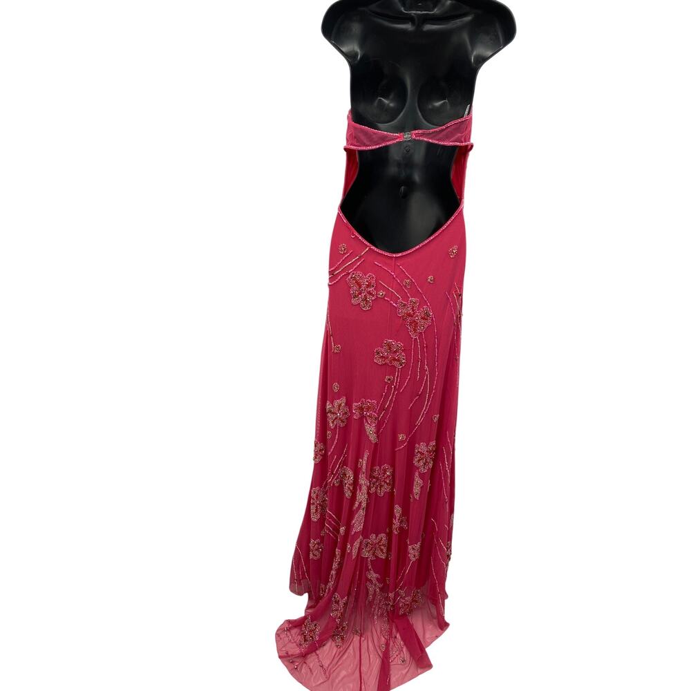 Vintage Y2K hot pink halter beaded sequin gown - Picture 4 of 4